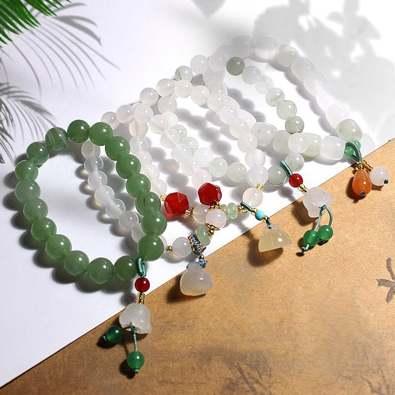 Handwoven Agate & Jade Bead Bracelets – Chinese Lotus & Lily Collection
