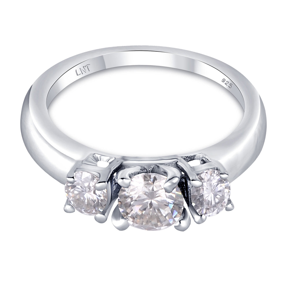 White Moissanite 3-Stone Ring Sterling Silver