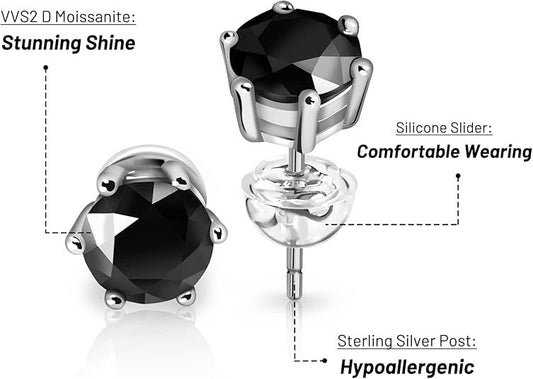 14k White Gold Black Moissanite Stud Earrings – 0.30 ctw Elegant Sparkle