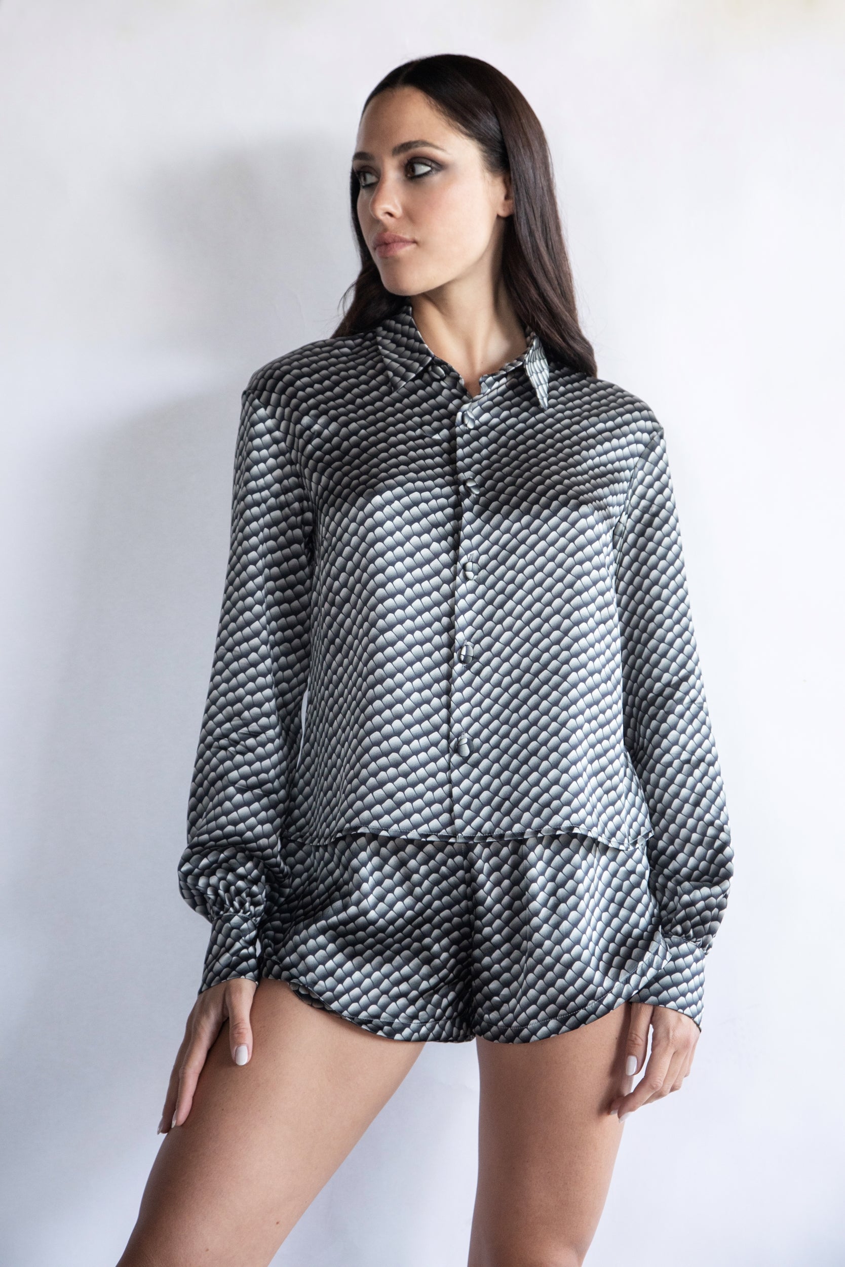 BLACK REPTILE 100% SILK PRINTED PAJAMA SET