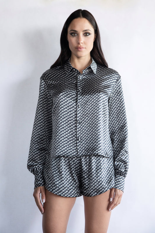 BLACK REPTILE 100% SILK PRINTED PAJAMA SET