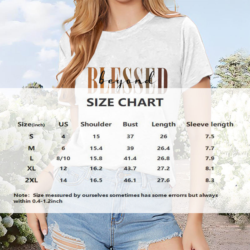 Women's 'BLESSED' Print Short Sleeve T-Shirt - Summer Casual Round Neck Tee